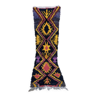 Vintage Boucherouite hallway rug: Handwoven Moroccan Berber rug.