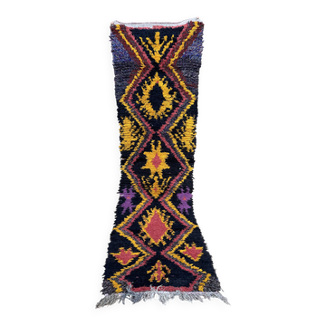 Vintage Boucherouite hallway rug: Handwoven Moroccan Berber rug.