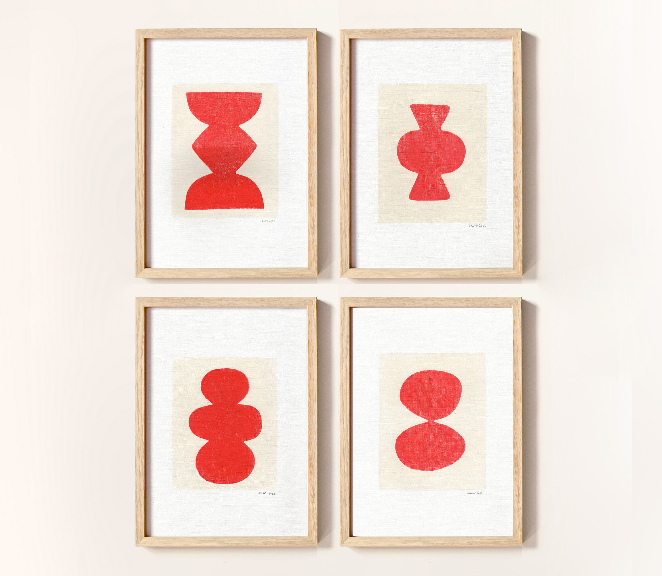 Series of 4 paintings on paper signed Eawy