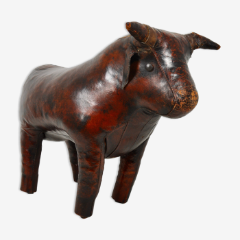 Tabouret de taureau en cuir de Dimitri Omersa, années 1960