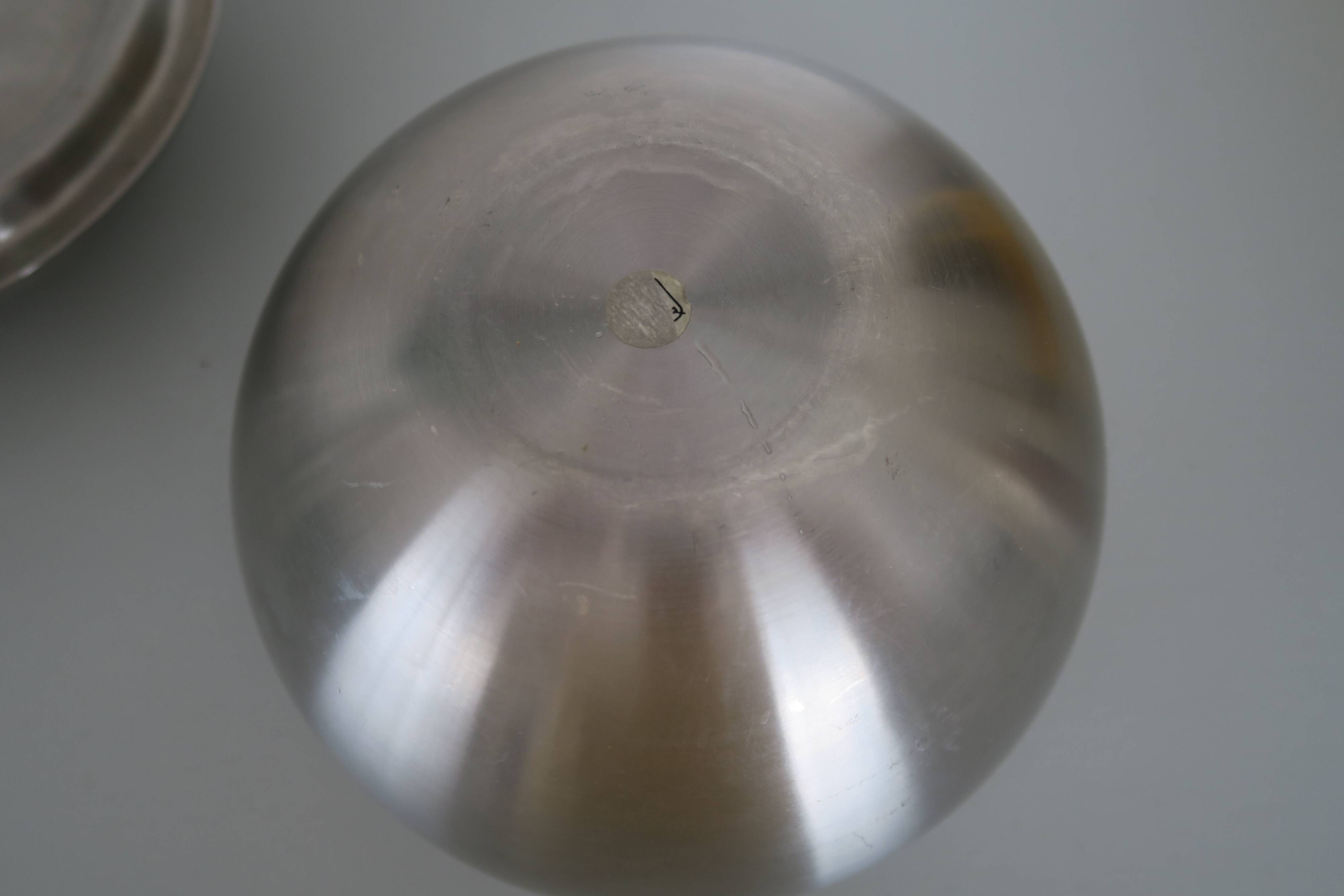 Brushed stainless steel ice bucket and shaker, 1970