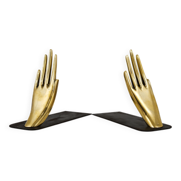 Mid-century bookends by Carl Auböck with brass hands #1928, Vienna, Austria