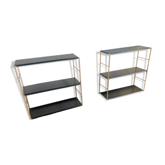 Pair of vintage shelves 1960 string black gold