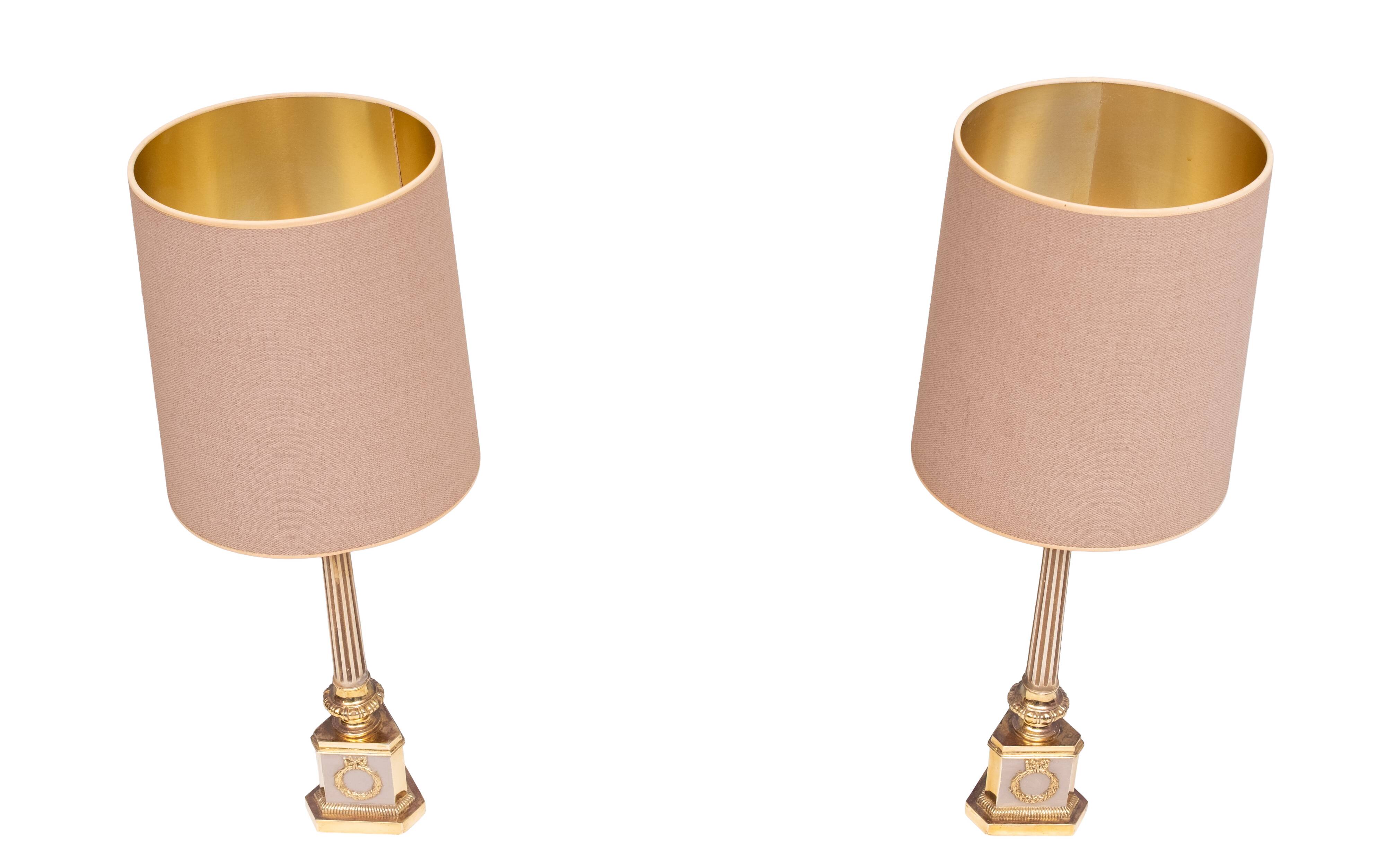 Antique empire brass Column Table Lamps 1950s