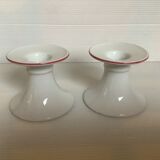 Pair of white candlesticks, pink line, Germany