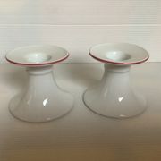 Pair of white candlesticks, pink line, Germany