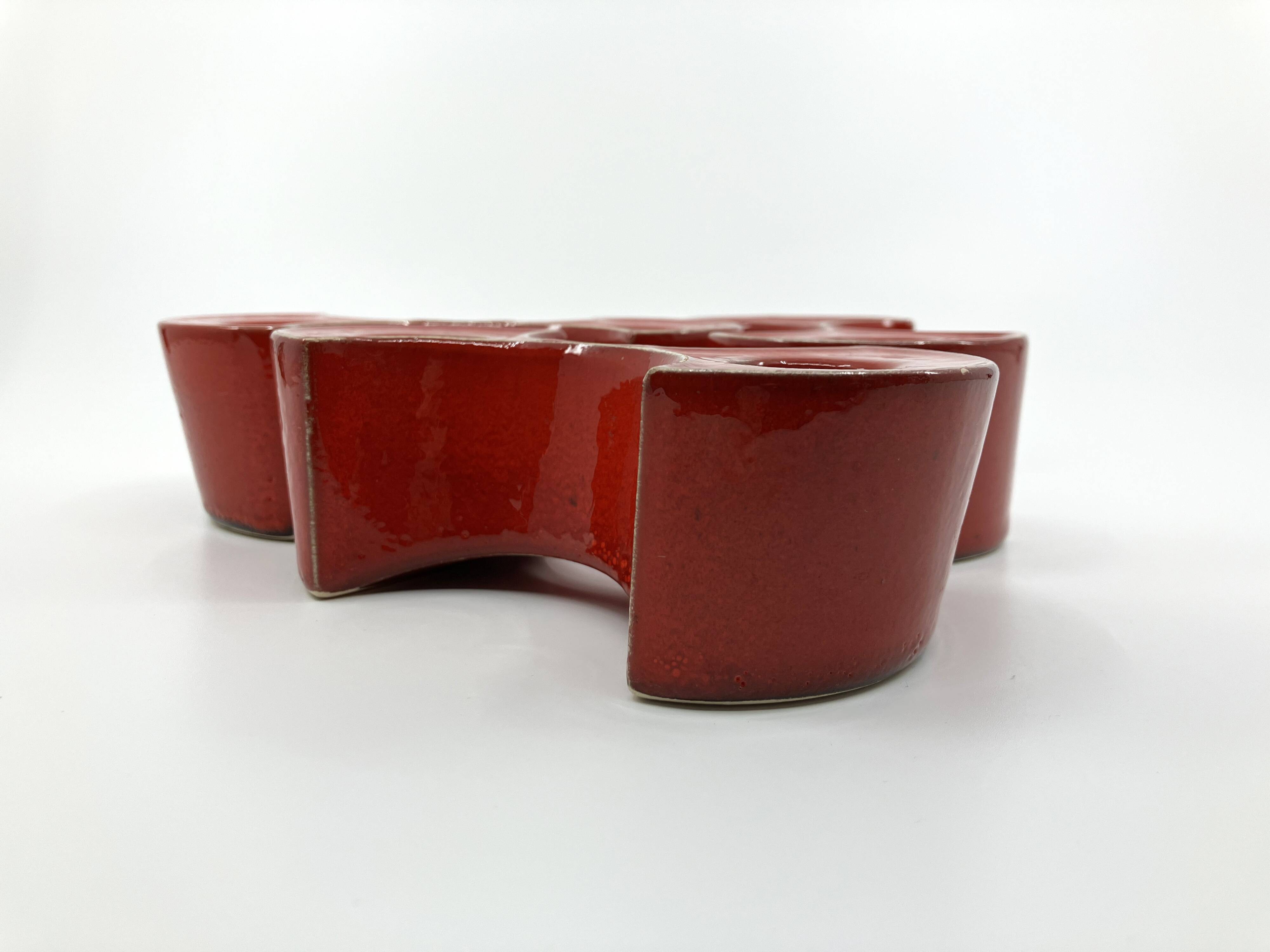 3 red ceramic candlesticks • Cari Zalloni • Steuler • 1970