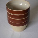 Set of 4 small stoneware bowls, beige and brown, Digoin France