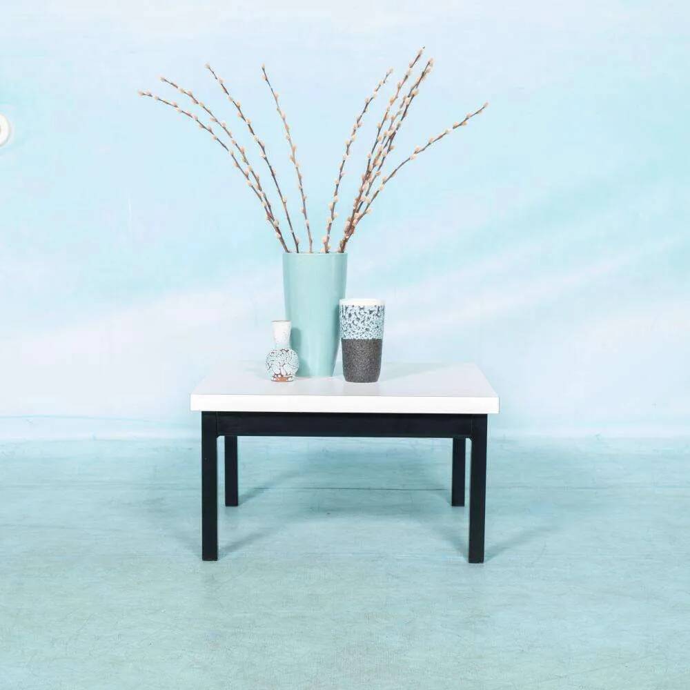 80s Memphis style coffee table, black and white side table.