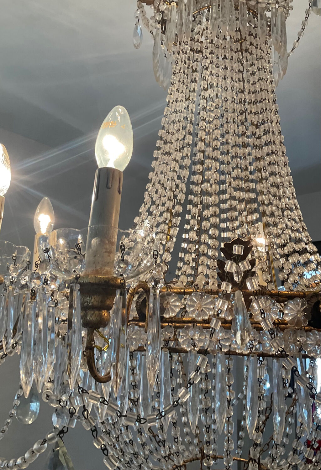 Large Montgolfière chandelier with crystal drops