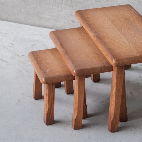 Set of three oak mid-century coffee tables 1970