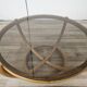 Table basse ronde vintage en bambou et verre fumé