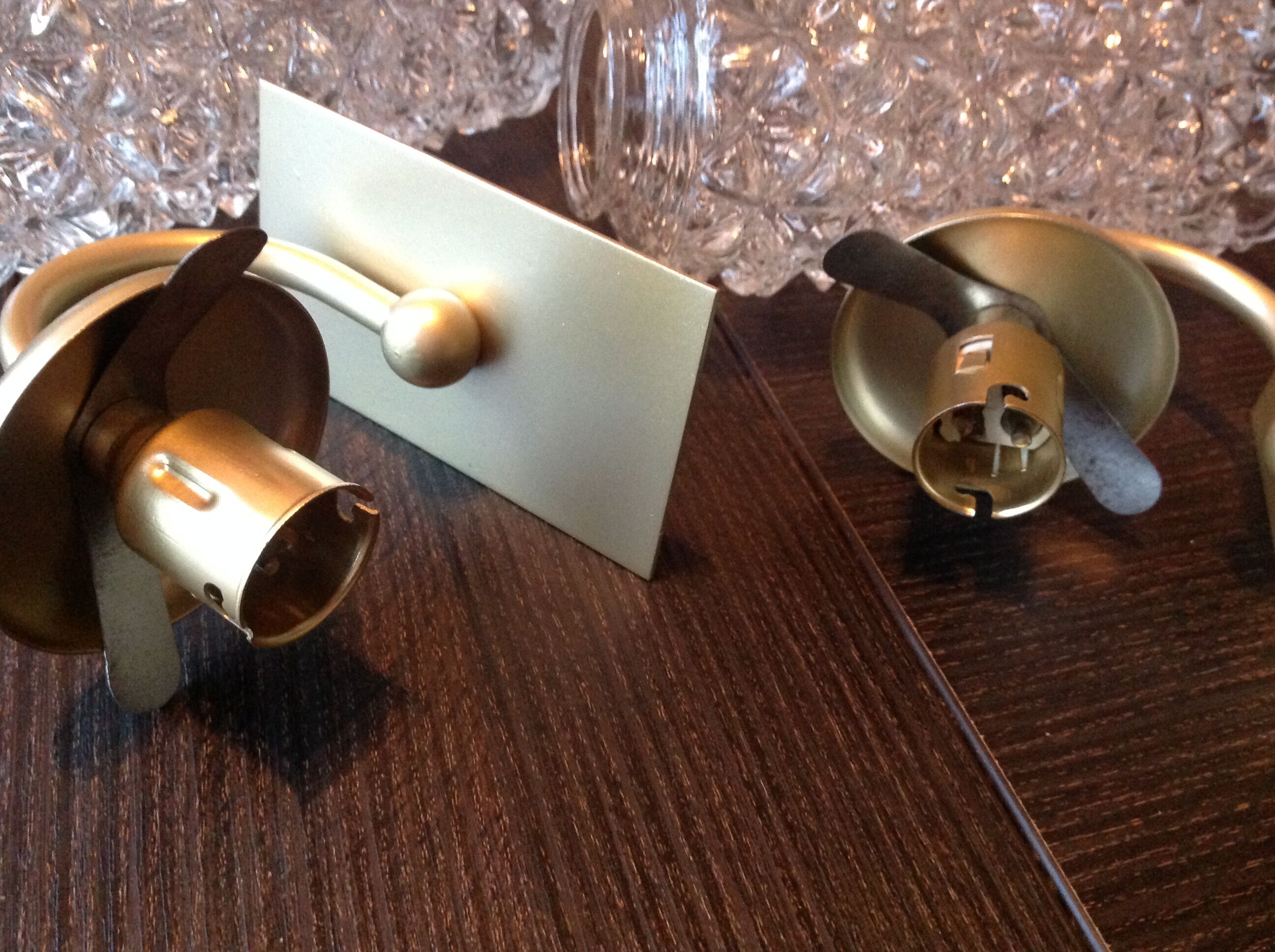 Pair of tulip glass and gold/vintage metal wall lamps 60/70