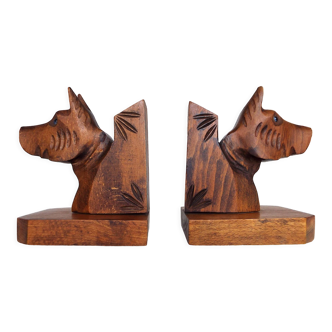 Serre-livres chiens en bois