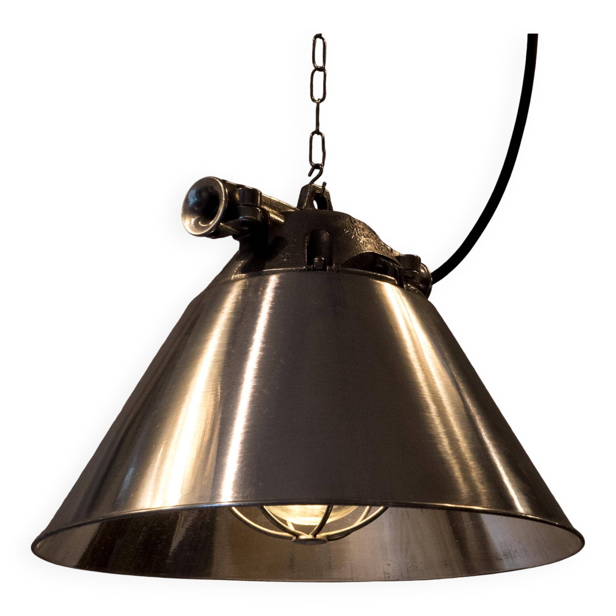 Polnische Industrielampe „Hans“, poliert