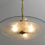 Attributed to Luigi Brusotti Mid-century Italian Glass and Brass Chandelier