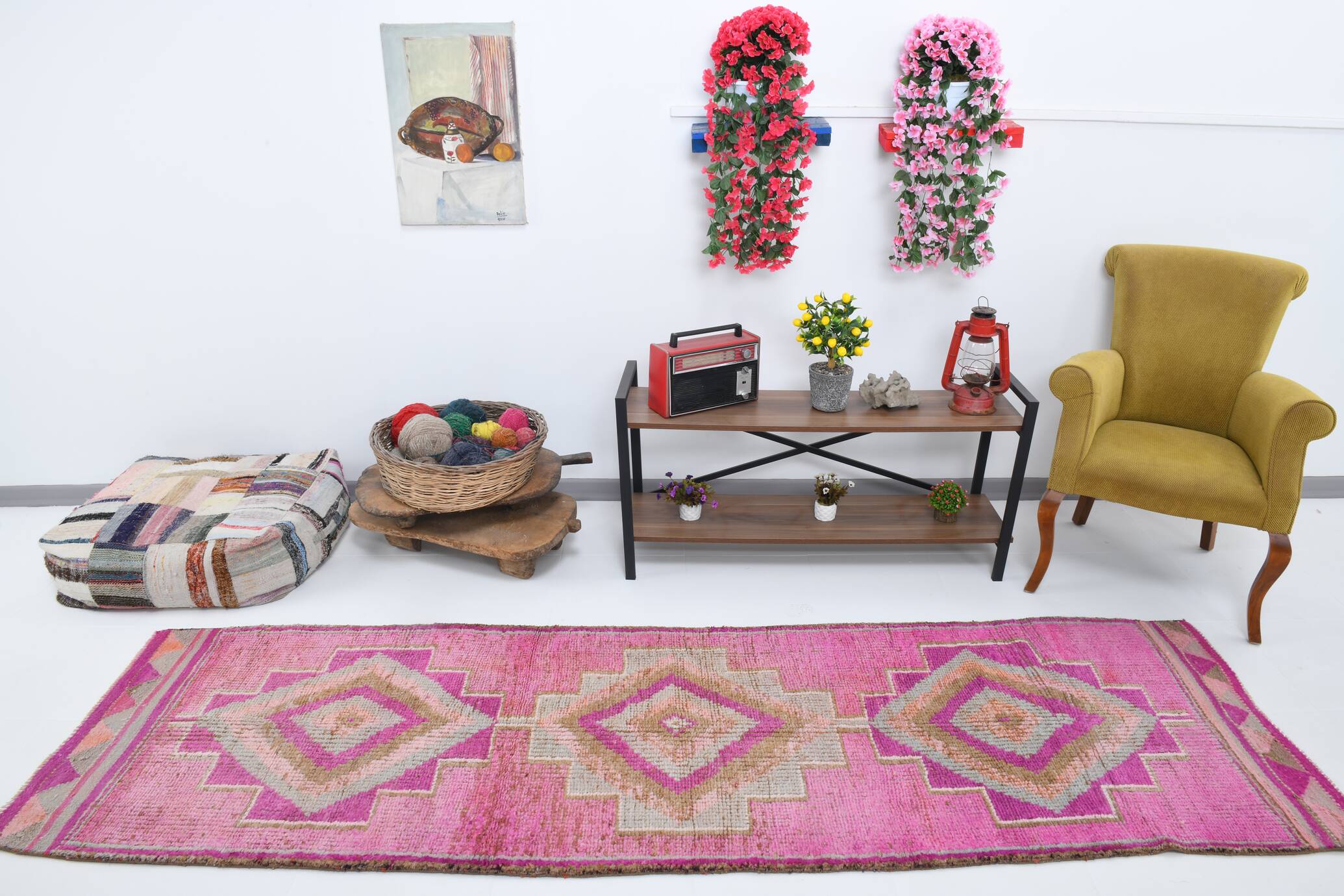 Pink Brown Turkish Runner Rug 86x300Cm SKU 18158