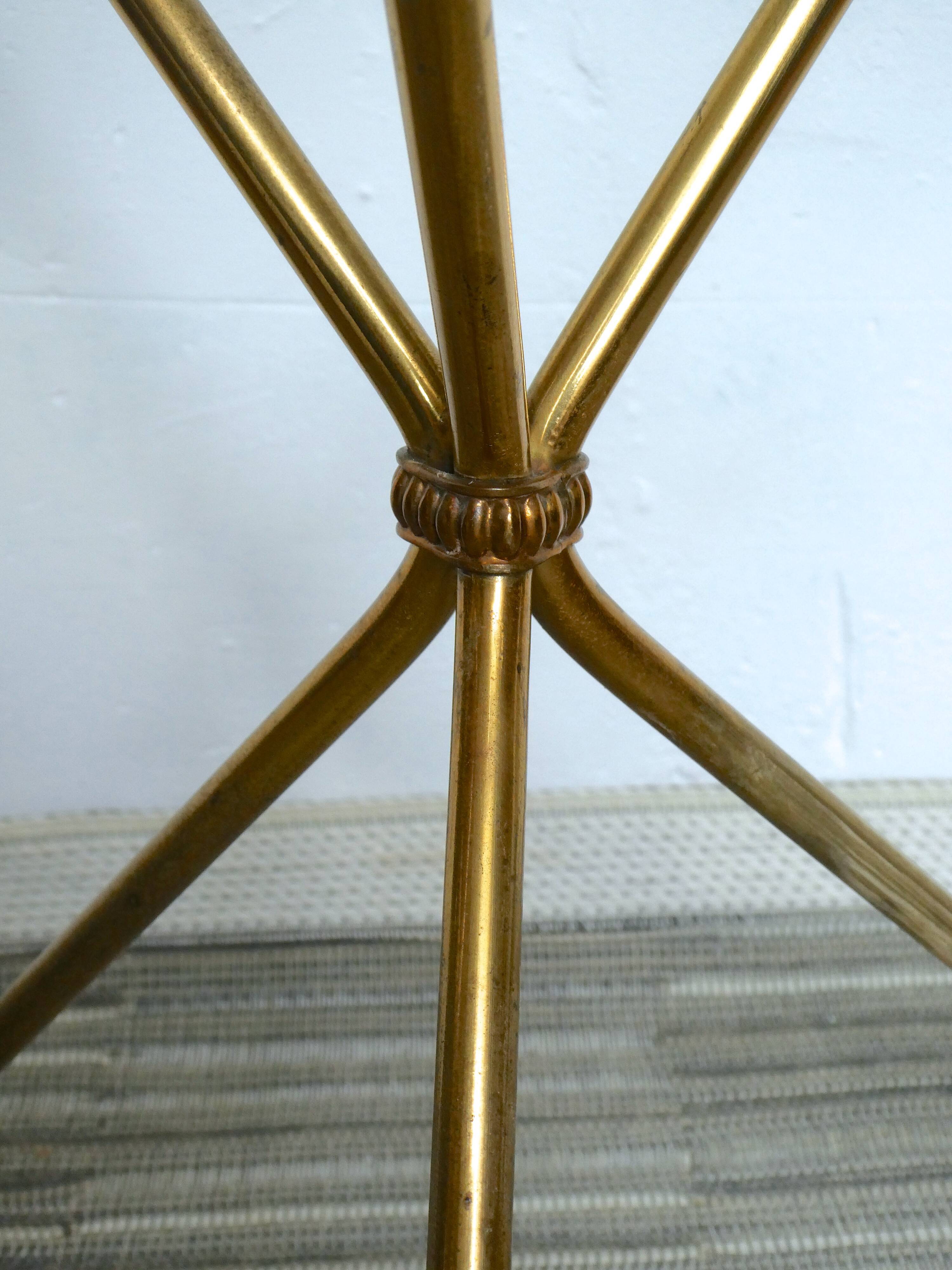 Tripod pedestal gold metal side and glass tray, years 50