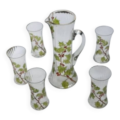 Service art nouveau, verre émaillé début XXème
