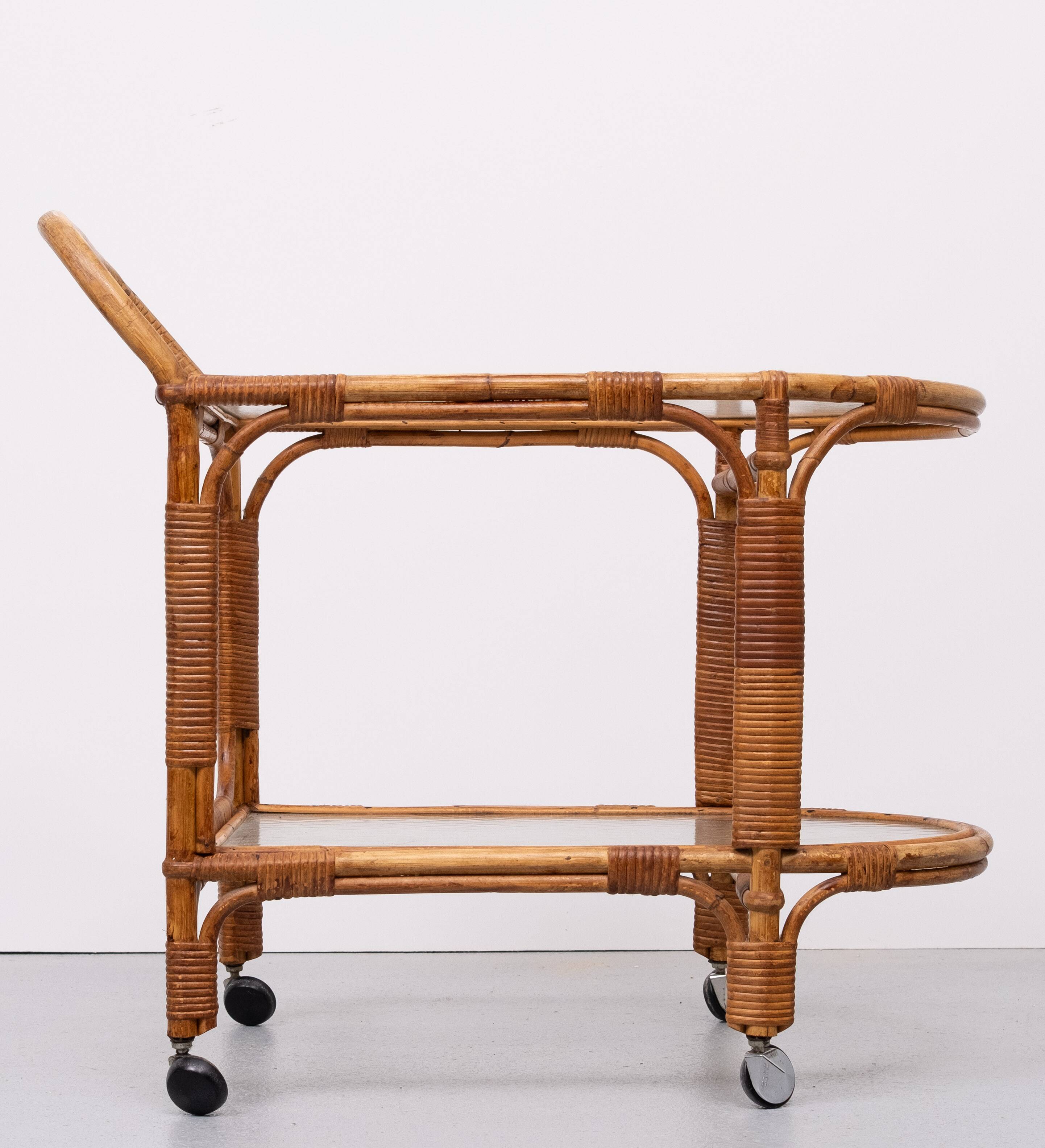 Rohe Noordwolde Rattan Serving Trolley 1960s