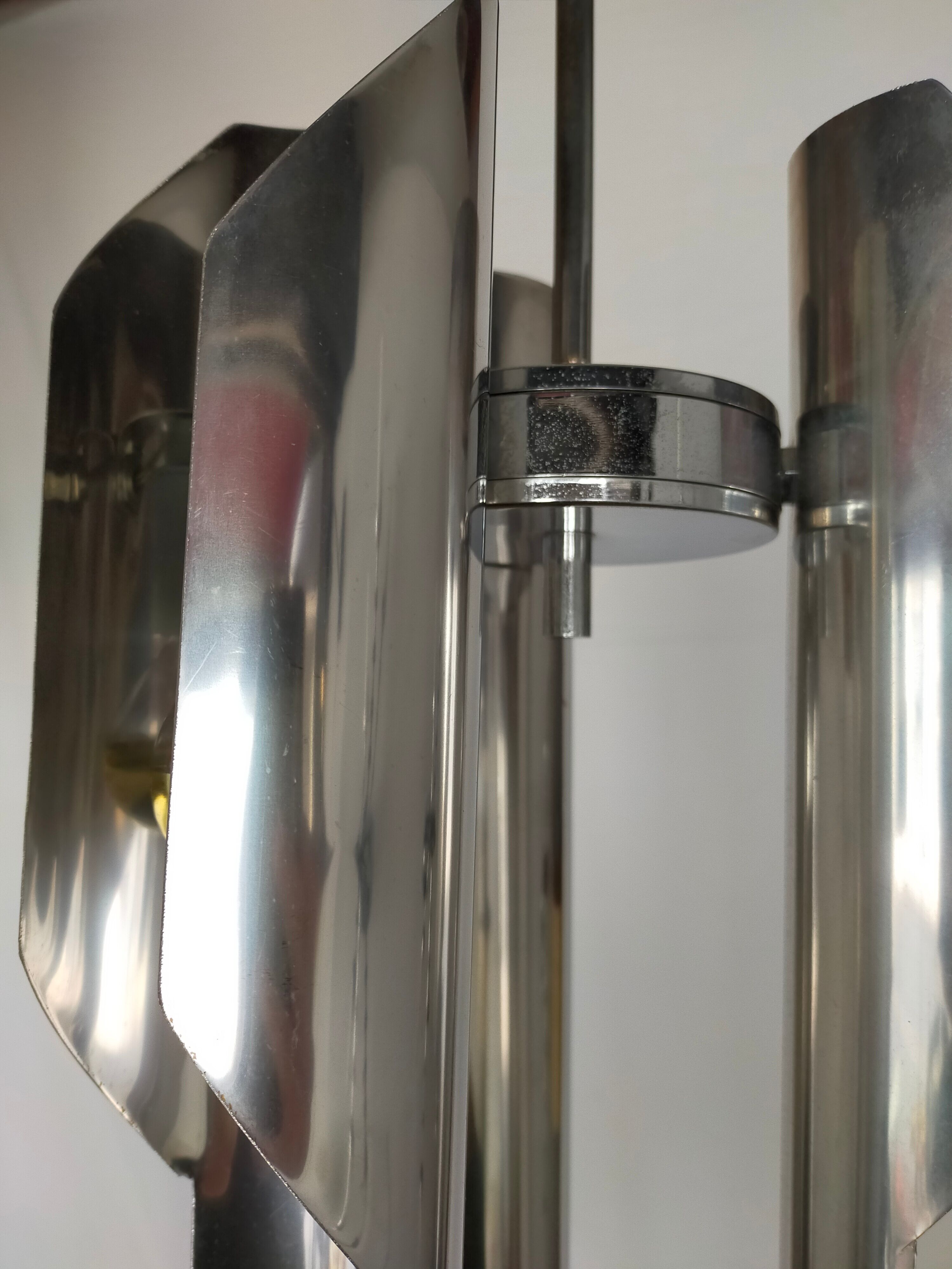 Chrome metal pendant lamp from the 1970s