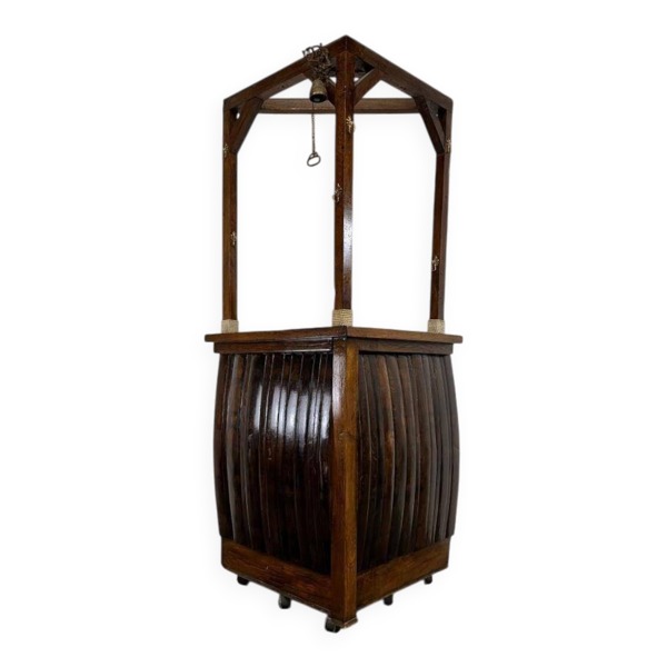 Bar haute vintage en bois / comptoir / meuble bar avec cloche