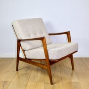 PRL armchair "Stefan" wooden beech vintage beige boucle - darker wood