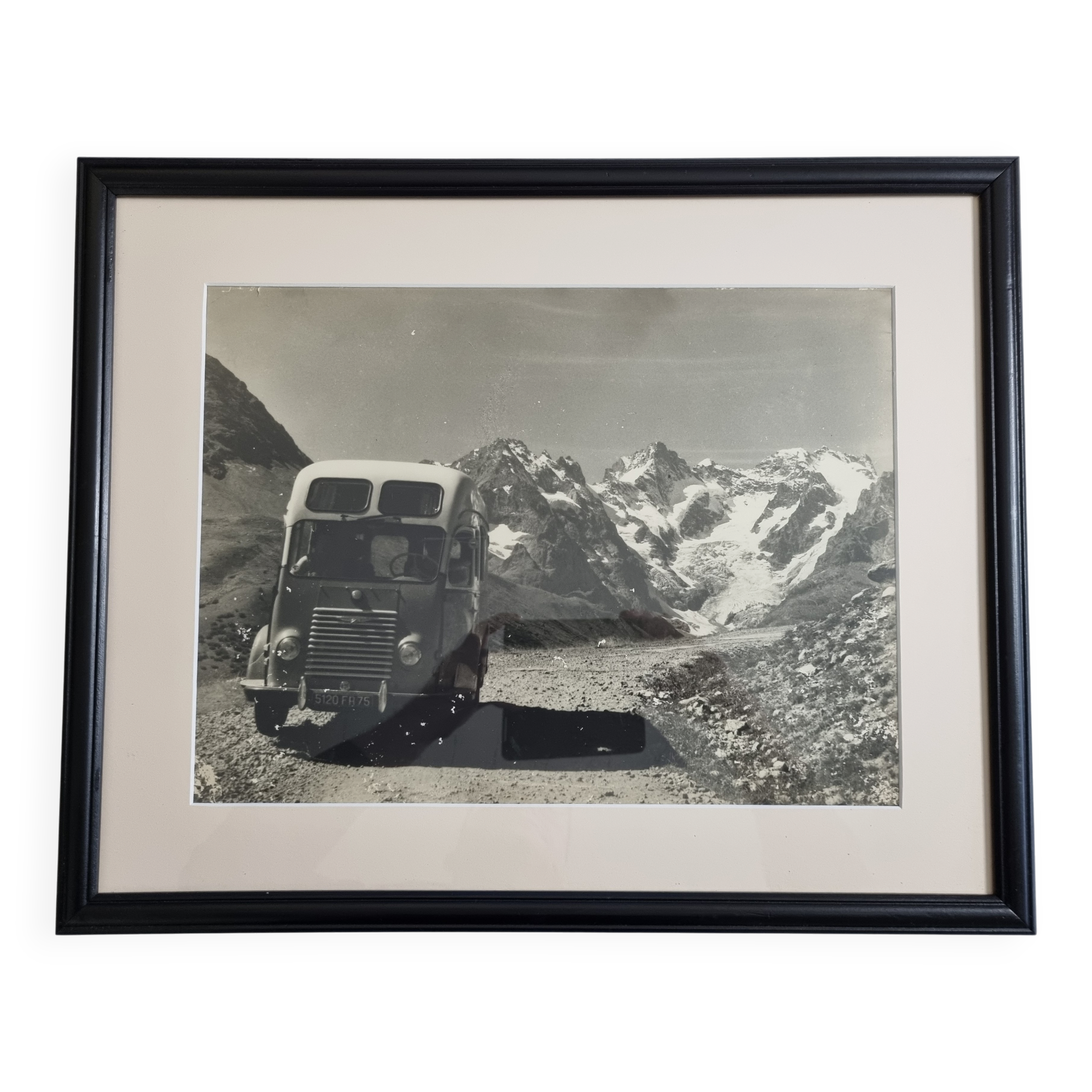 Vintage silver print of a mountain and alpine glacier framed 53x43 cm 1960