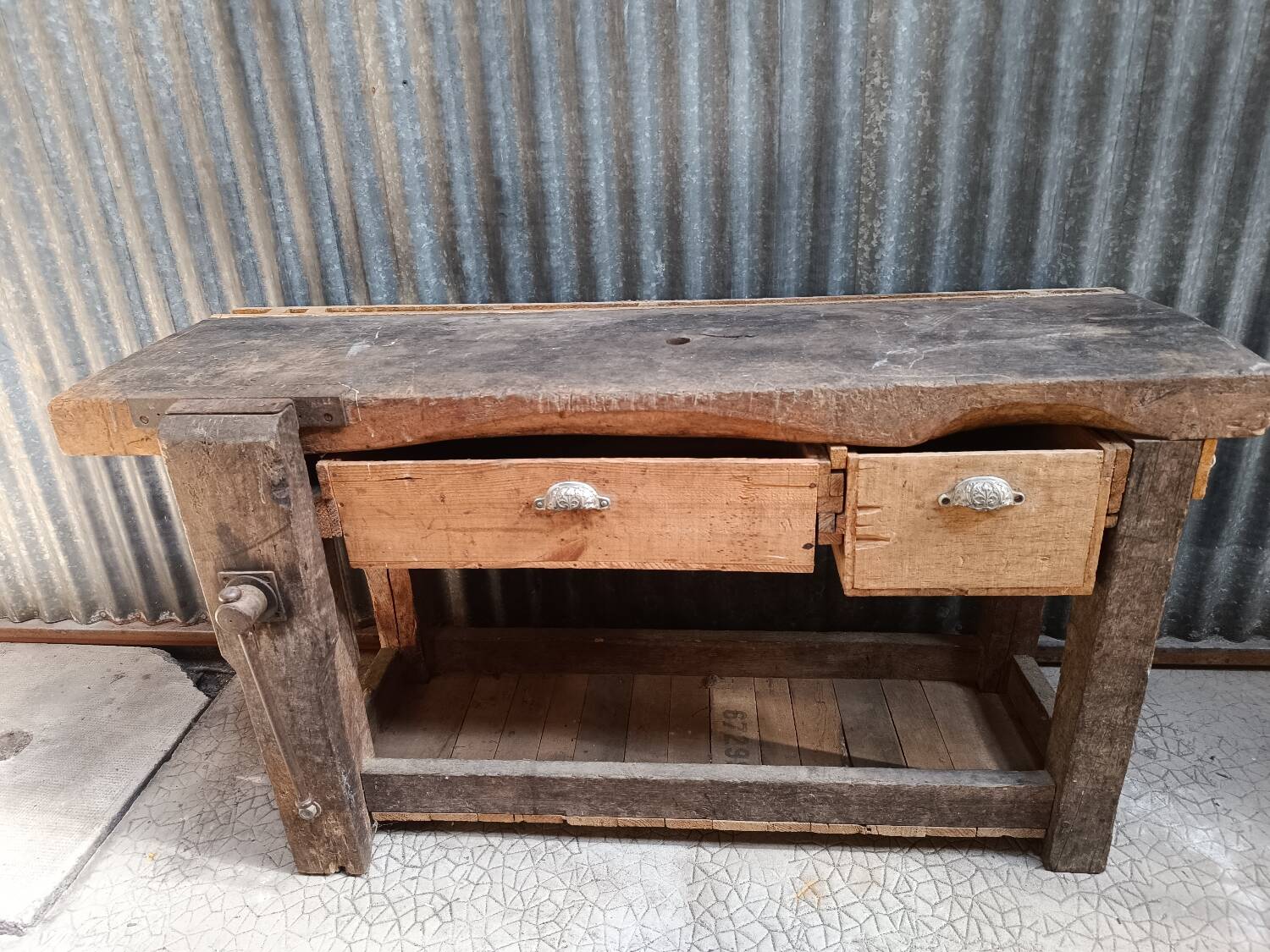 Vintage solid wood carpenter's workbench