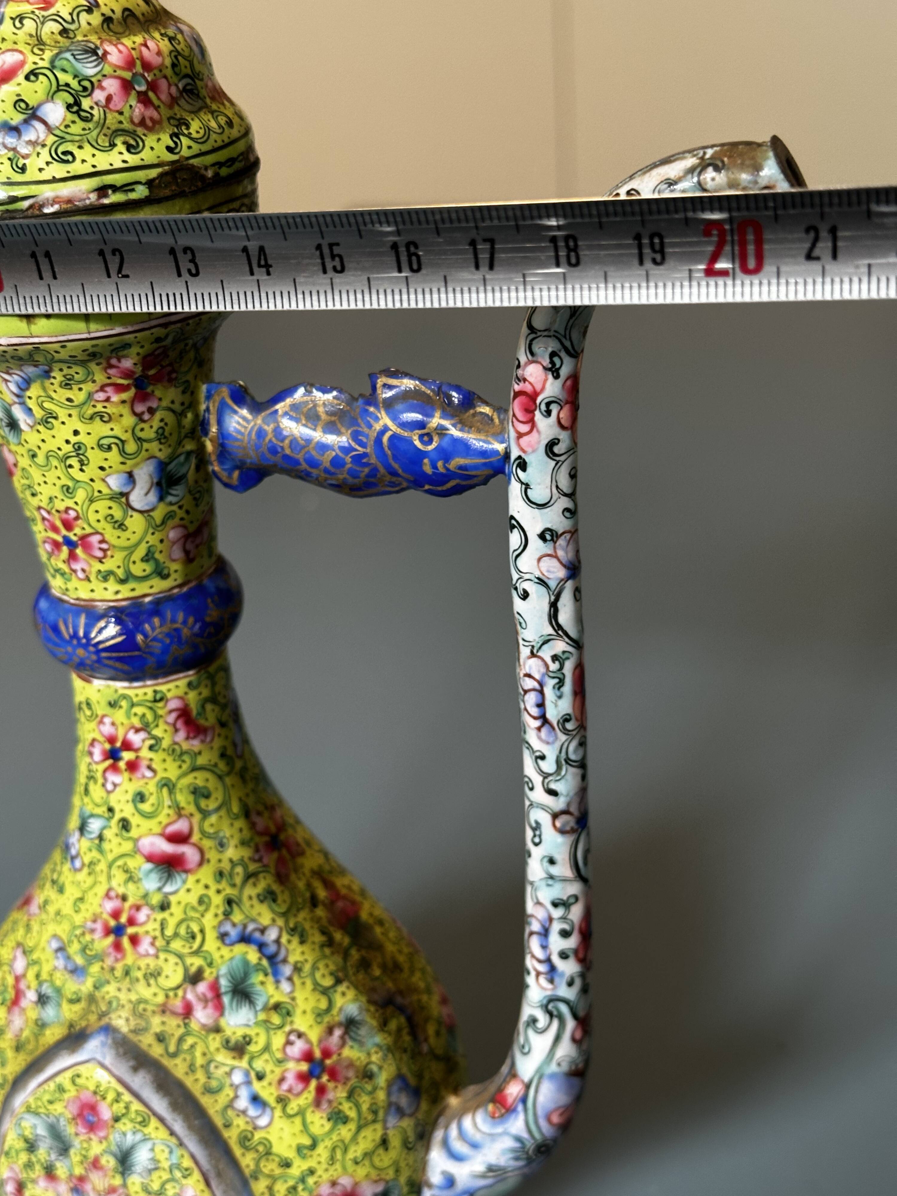 Chinese ewer in painted enamel on copper – floral decoration - Canton 18