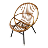 Children's rattan basket armchair, metal legs