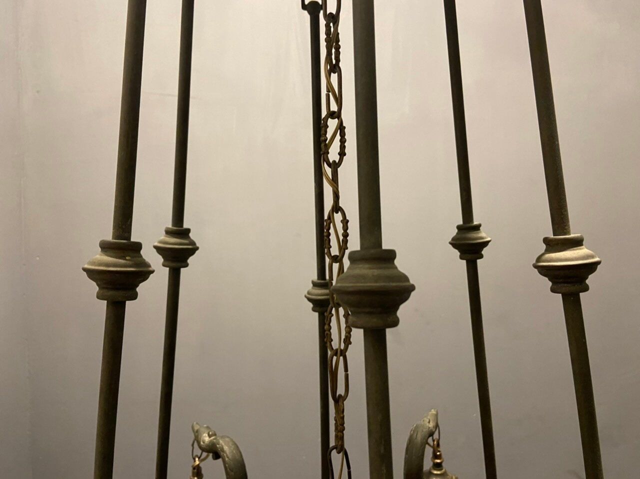 Antique italian liberty chandelier in bronze, 1940s