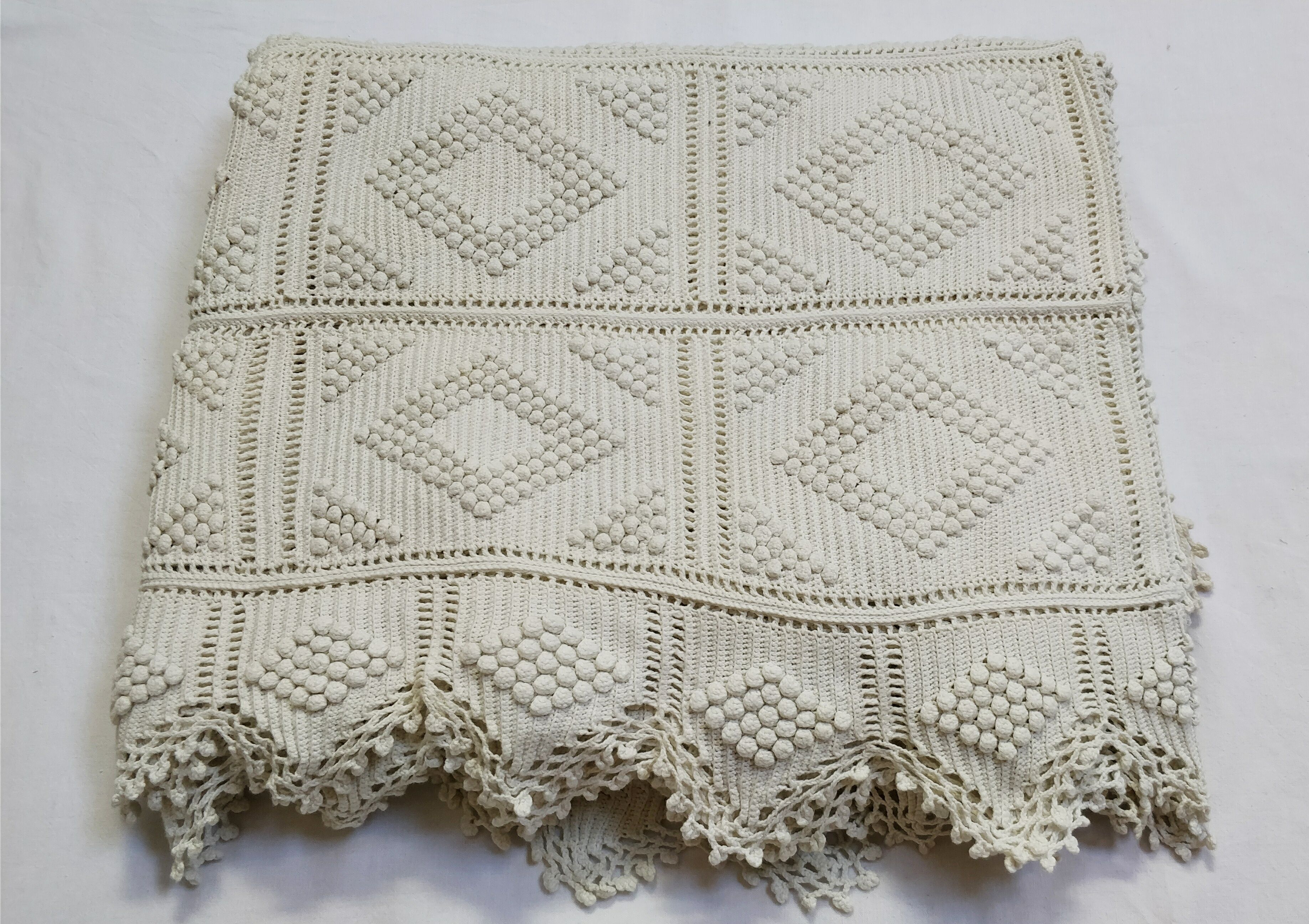 White crochet bed cover