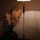 Vintage Scandinavian lamp in teak/chromed metal/cotton