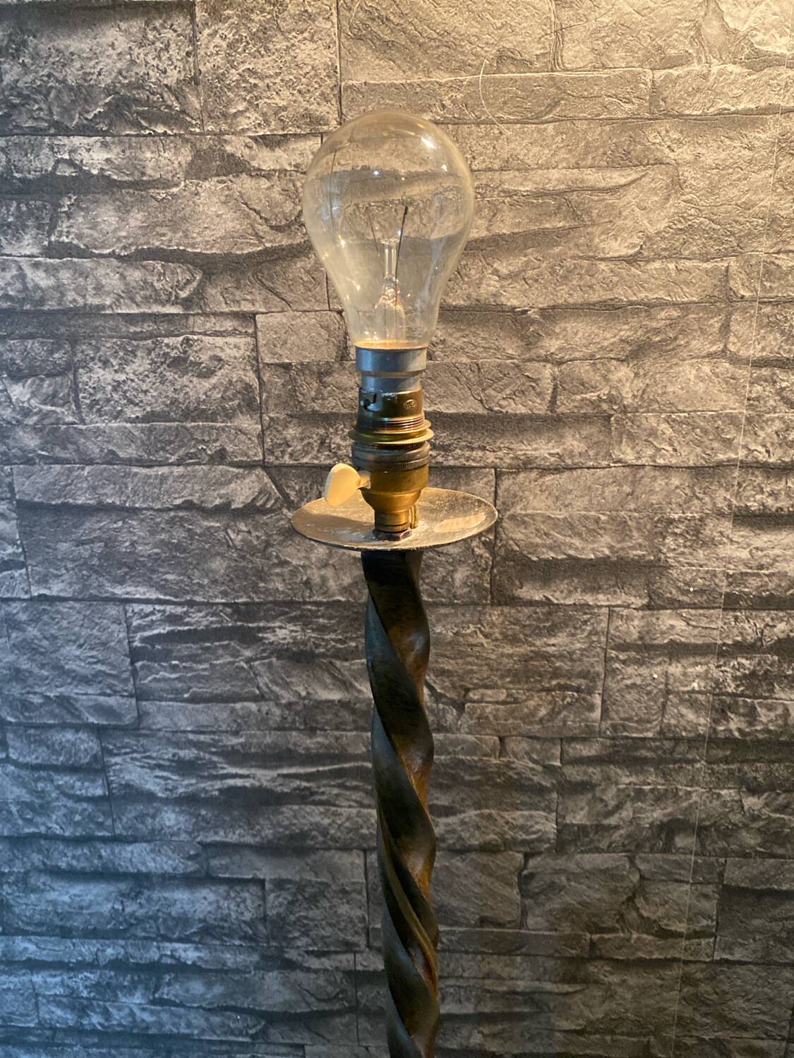 Brutalist floor lamp in twisted iron
