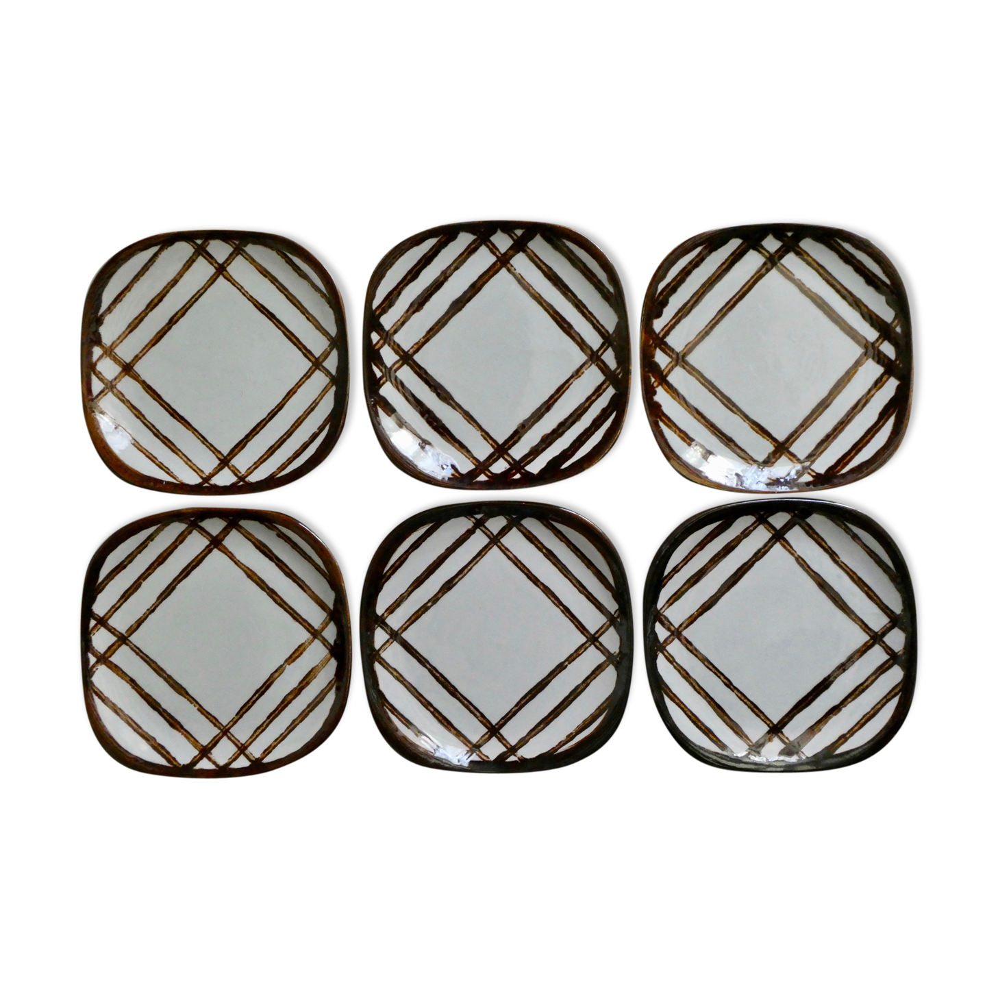 Lot of 6 plates KG Lunéville Badonviller, hand-painted, 60s
