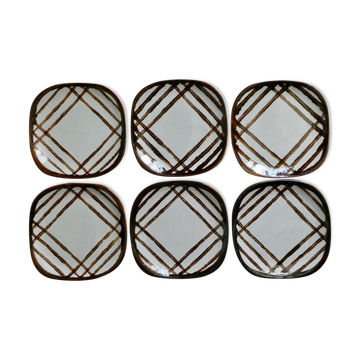 Set of 6 KG Lunéville Badonviller plates, hand-painted, 1960s.