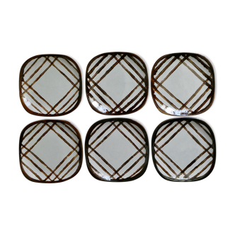 Lot of 6 plates KG Lunéville Badonviller, hand-painted, 60s