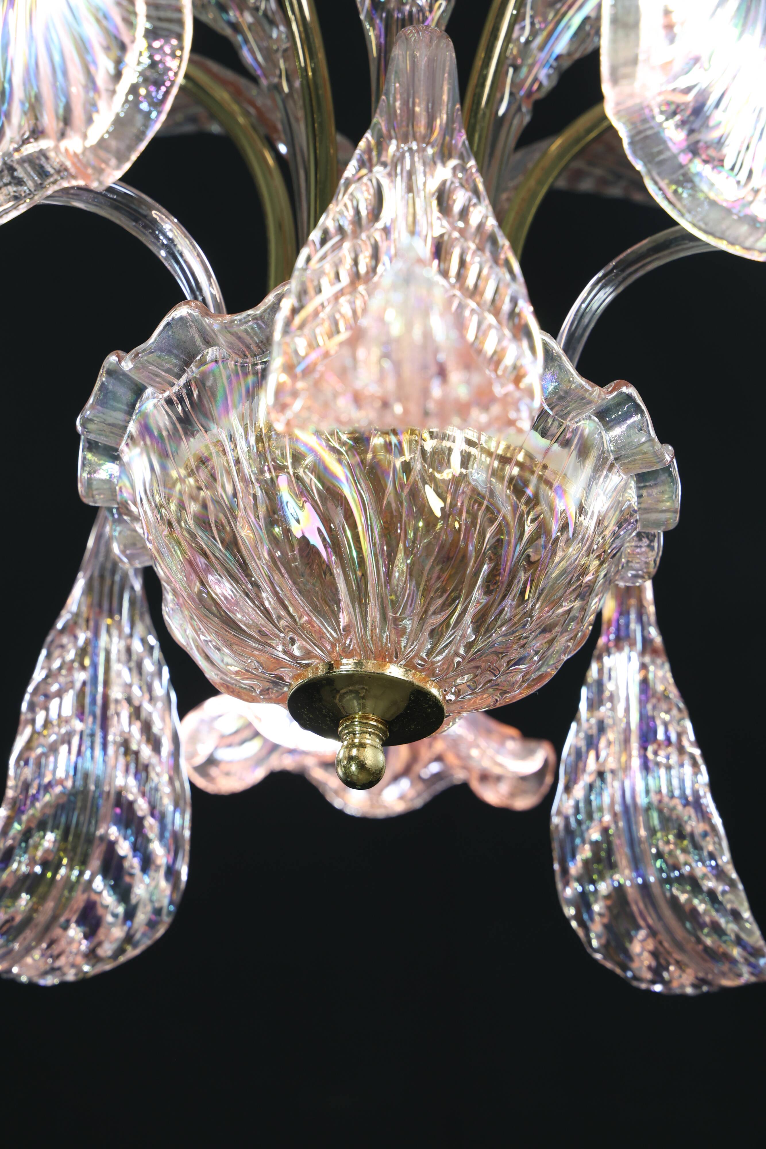 Liz Taylor, Iridiscent Pink Murano Glass Chandelier, 1980s