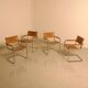 Ensemble de 4 chaises italienne en cuir cognac "Cantilever" par Marcel Breu