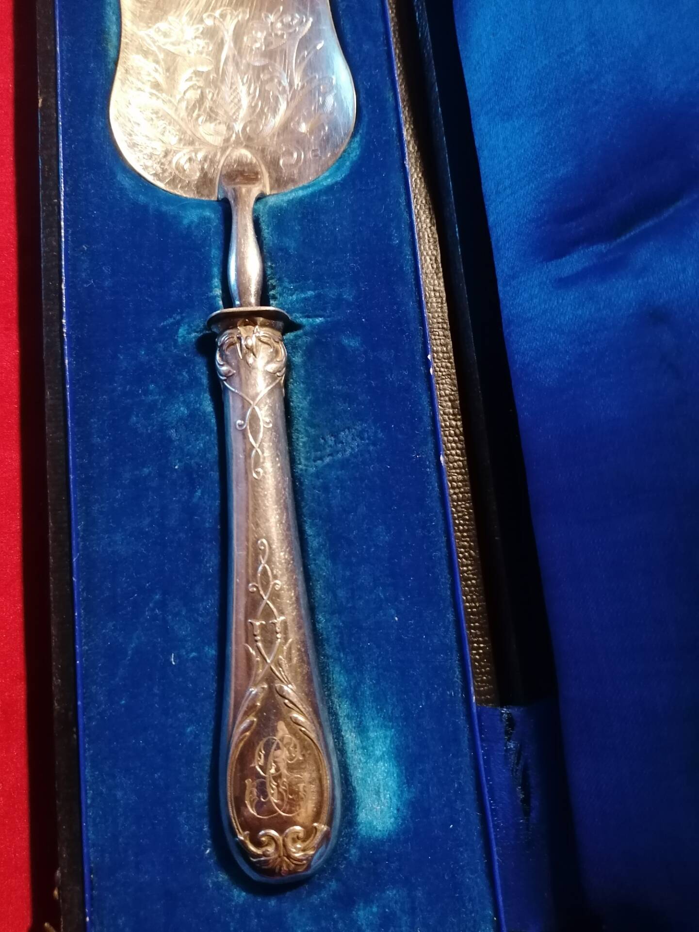 Solid silver serving shovel, 1st grade. Louis XV / Art Nouveau style