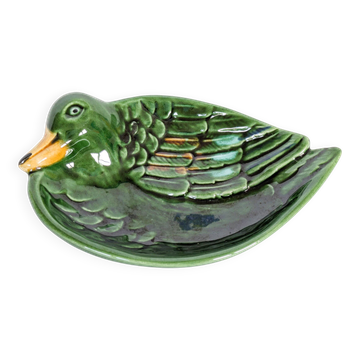 Vintage green ceramic duck dish, pocket tray or soap holder.
