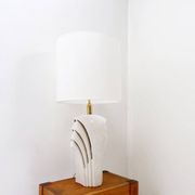 Large white ceramic fan-shaped table lamp - Art Deco style