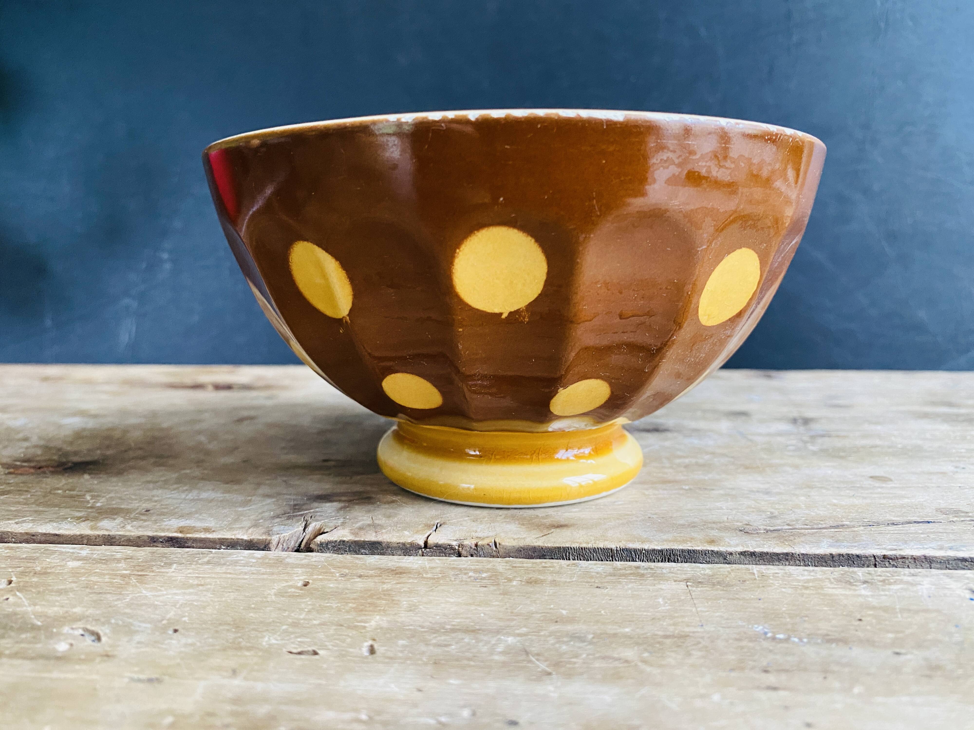 Old faceted bowl with polka dot pattern from the Sarreguemines earthenware factory