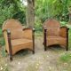 Paire de fauteuils en bois et rotin 1980