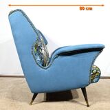 2-Seater Bench in Azure Blue Fabric – 1940s