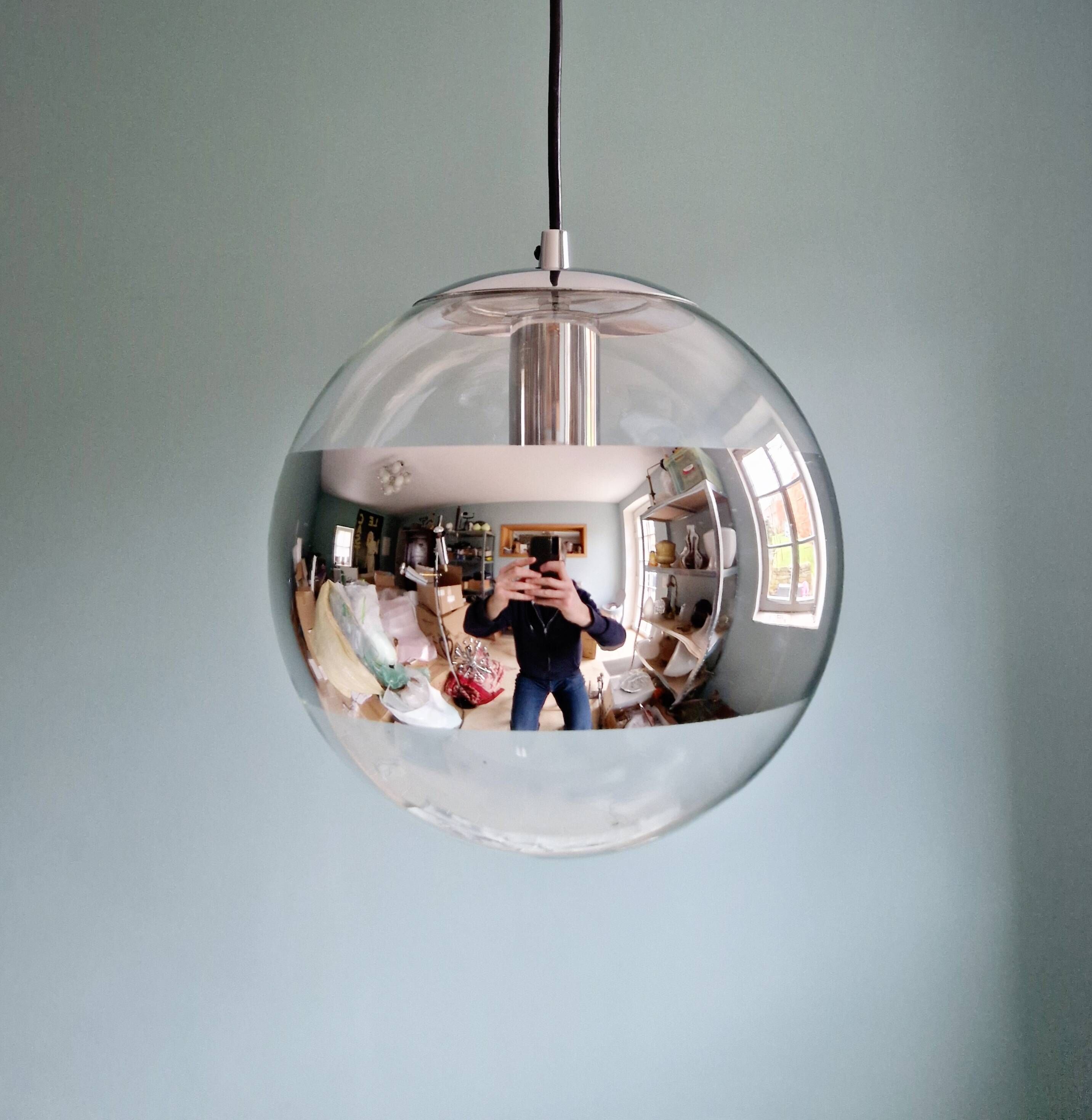 Space Age pendant light in clear glass and chrome, 70s