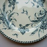 Badonviller Flat Round Dish, Blue Iris, Art Nouveau