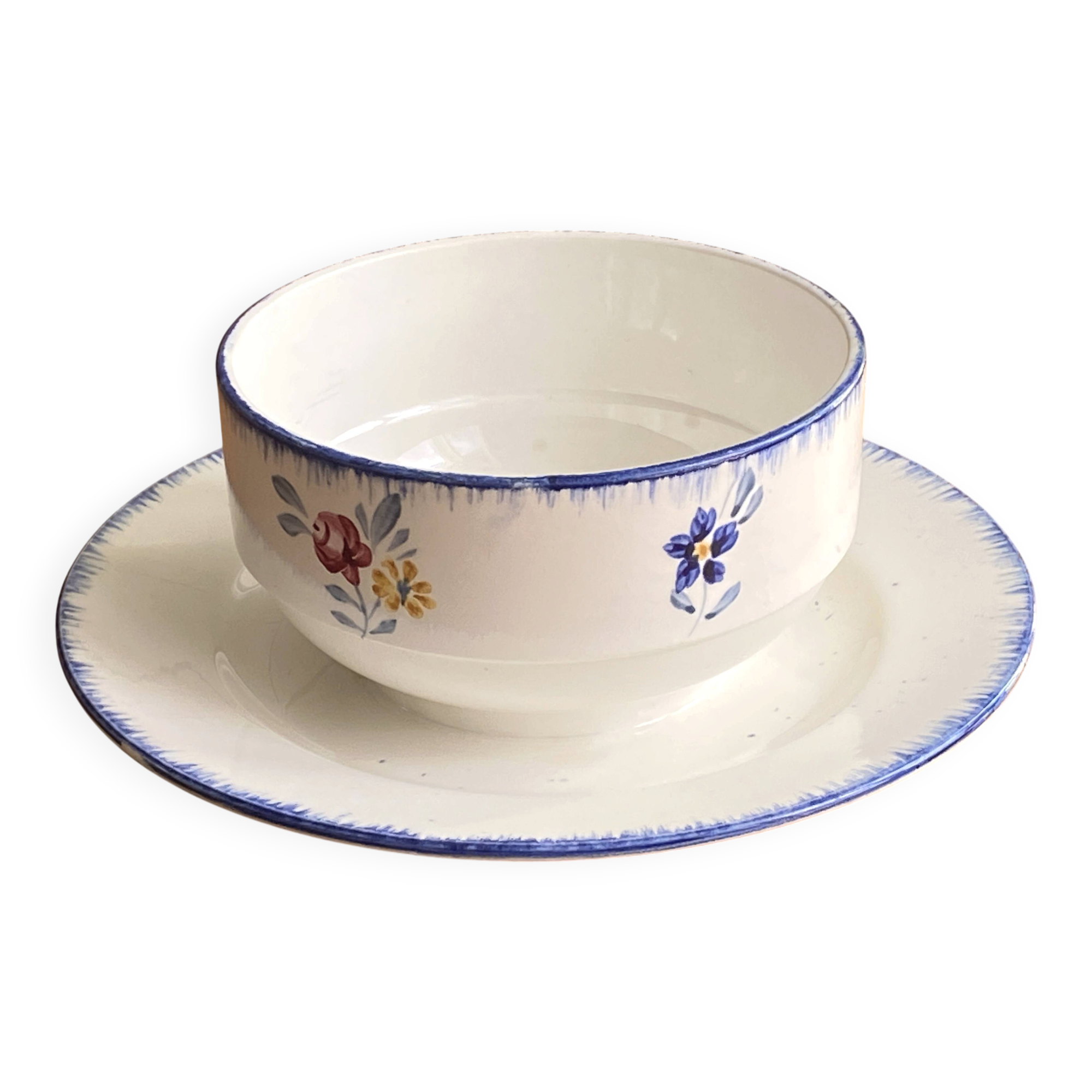 Bowl on plate / sauce boat in Digoin Sarreguemines Mary Lou earthenware.
