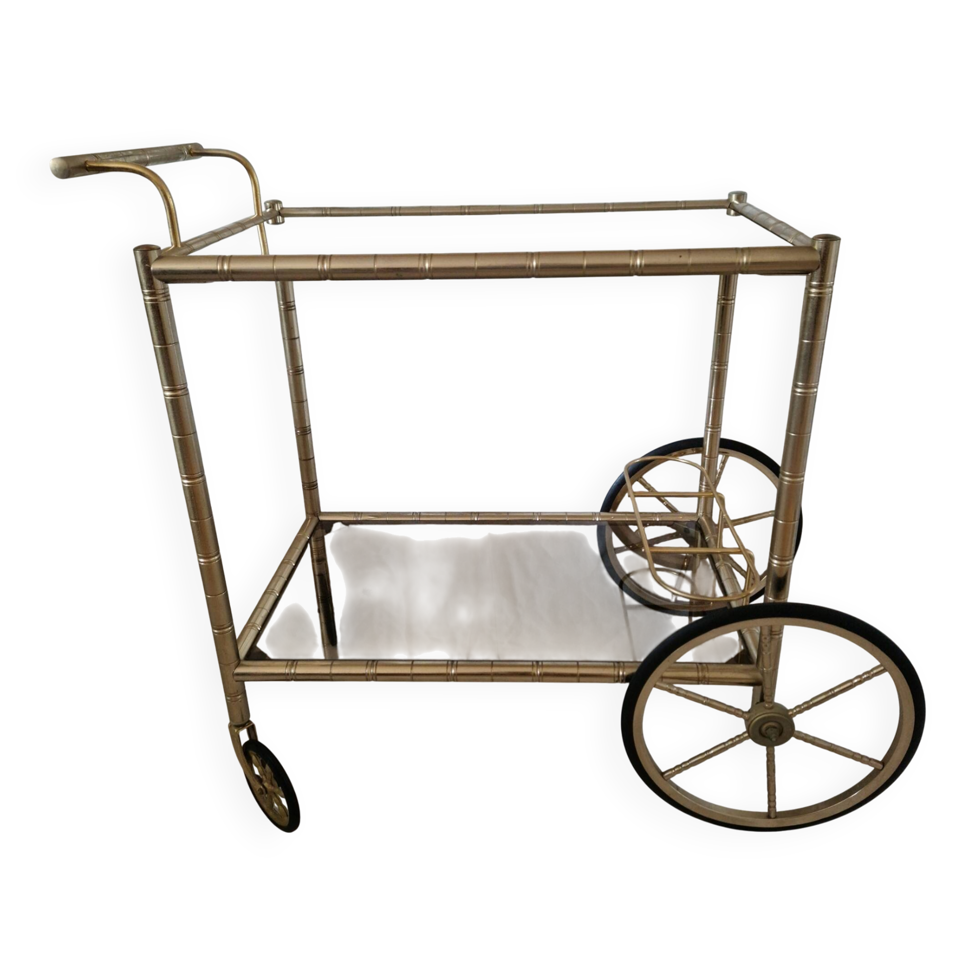 Rolling dessert trolley in gilded brass & glass from the 1970s in the style of Maison Jansen.